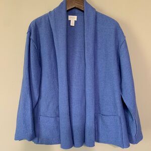 Chico's 100% Wool Cornflower Blue Shrug/Cardigan READ Size 1